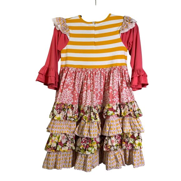 MILLIE JAY Dress 10 Girls Long Sleeve Floral Striped Tiered Ruffled Eclectic - Picture 2 of 7